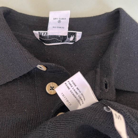 I Levrieri Black Merino Wool Sweater Medium Polo Style Long Sleeves Buttons - Picture 5 of 5